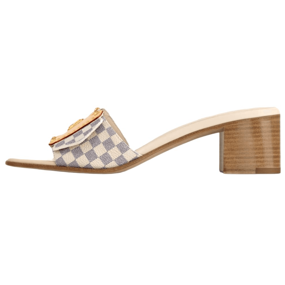 LOUIS VUITTON Frame Canvas Open-Toe High Heel Slide Sandals 4.5cm Women's Beige