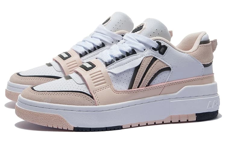 LINING Badfive Vintage Basketball Shoes Women's Low-Top Standard White/Soft Rose Pink 6
