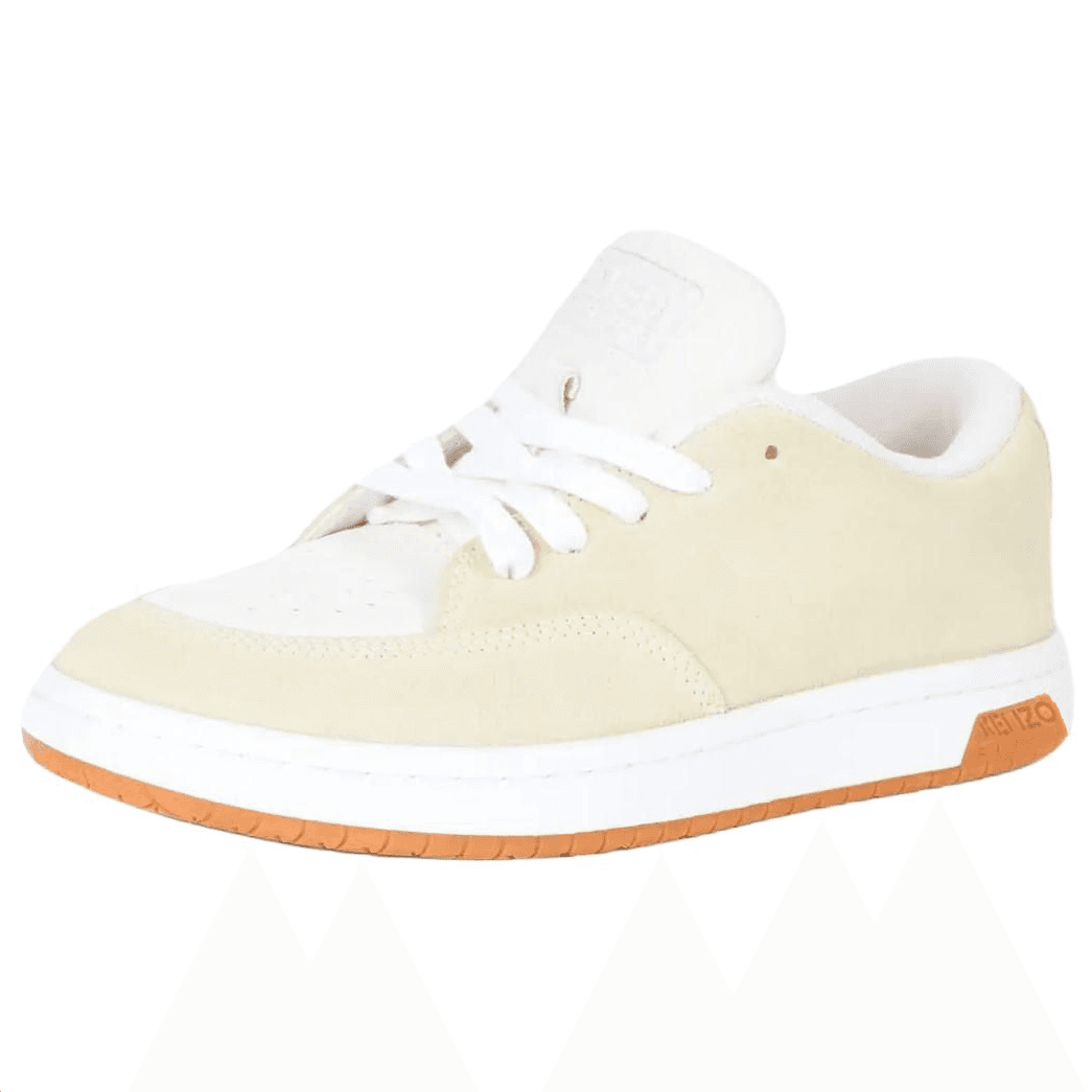KENZO Dome Men's Cow Suede Round Toe Lace-Up Low-Top Sneakers Light Yellow