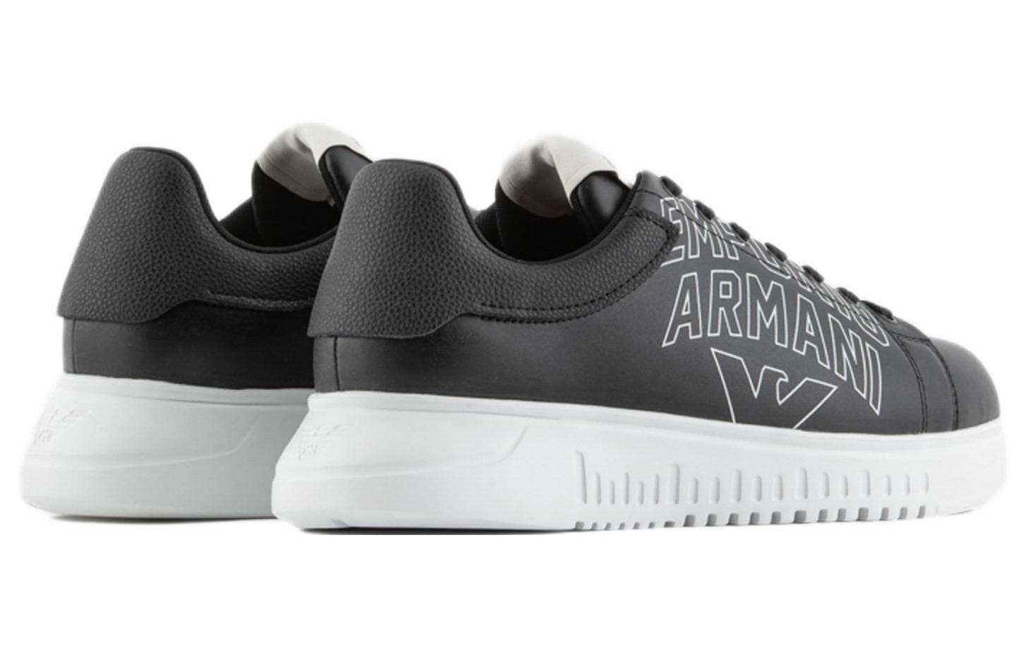 EMPORIO ARMANI Calfskin Low-Top Logo Print Fashion Sneakers Men's Black 5
