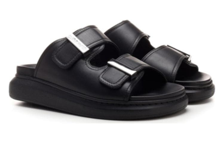 Alexander McQueen Hybrid Buckled Rubber Sandals Black Silver Women's 6