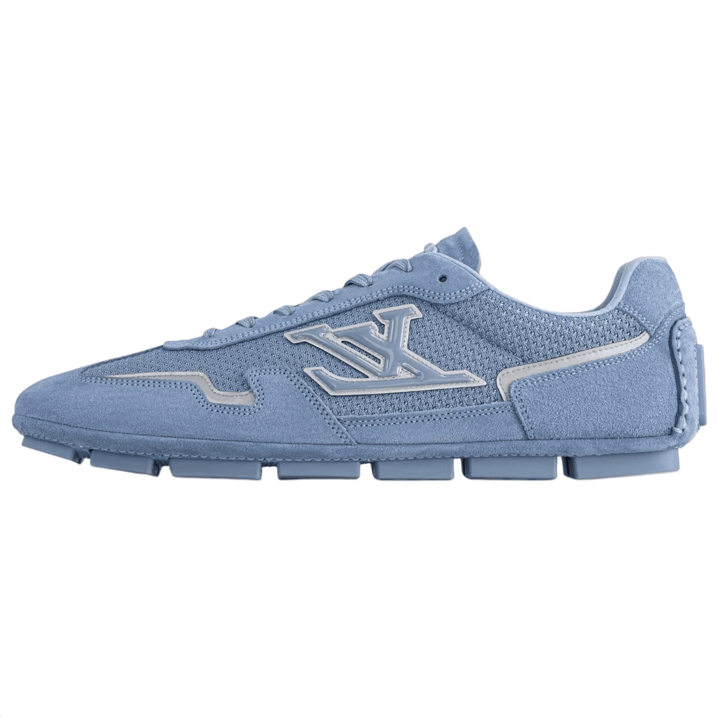LOUIS VUITTON Rally Fabric Calfskin Leather Suede Round Toe Lace-Up Patchwork Low-Top Thin Sole Casual Shoes Men's Blue 2