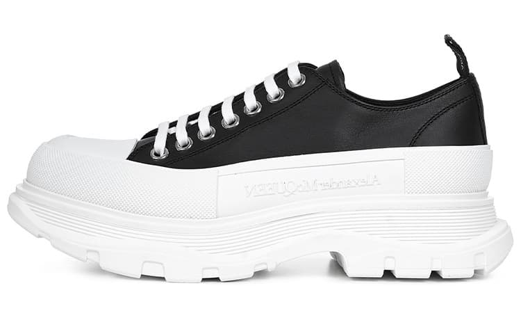 Alexander McQueen Tread Slick Low Lace Up Black Leather White