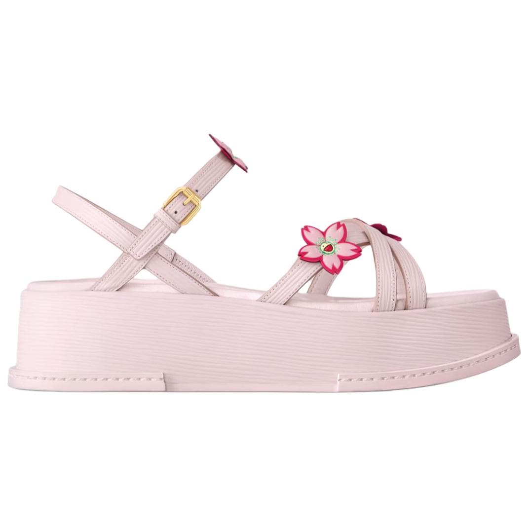 Takashi Murakami x LOUIS VUITTON Cherry Blossom Series Maya Calfskin Leather Open-Toe Buckle Strap Sandals 5cm Women's Pink 3