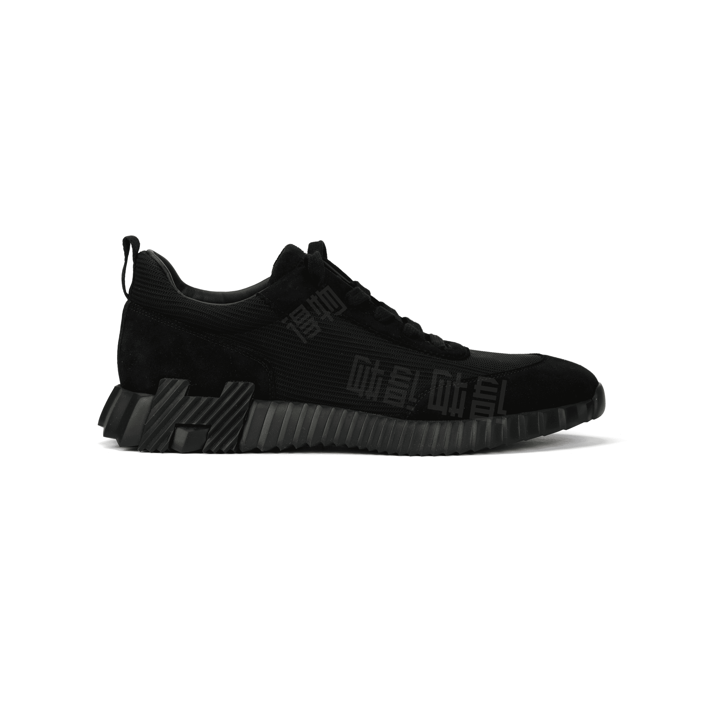 HERMES Bouncing Goatskin Leather Round Lace-Up Low-Top Casual Shoes Men's Black 3