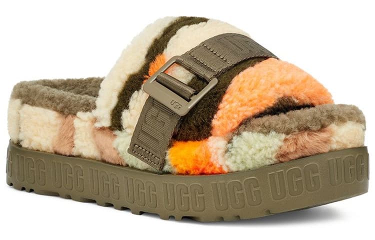 UGG Fluffita Cali Collage Slipper Olive Green Women's 5