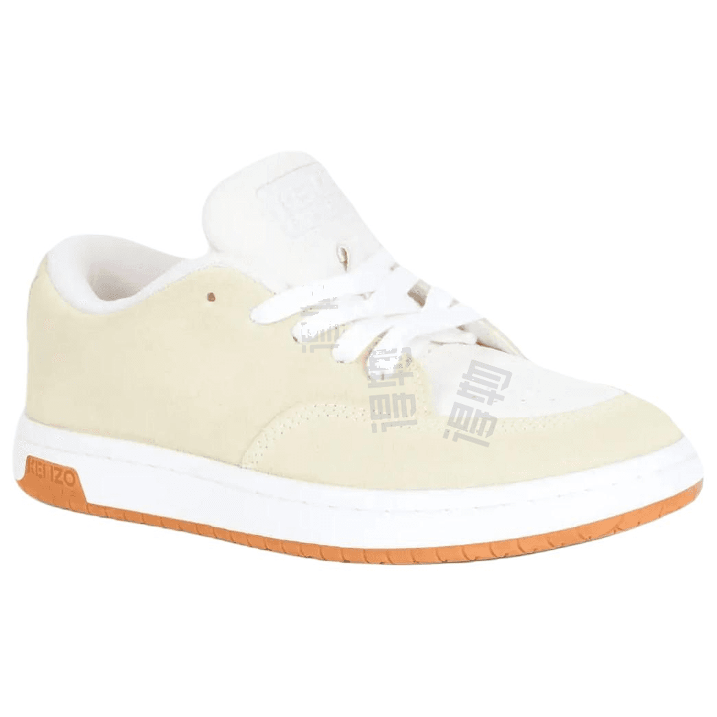 KENZO Dome Men's Cow Suede Round Toe Lace-Up Low-Top Sneakers Light Yellow 4