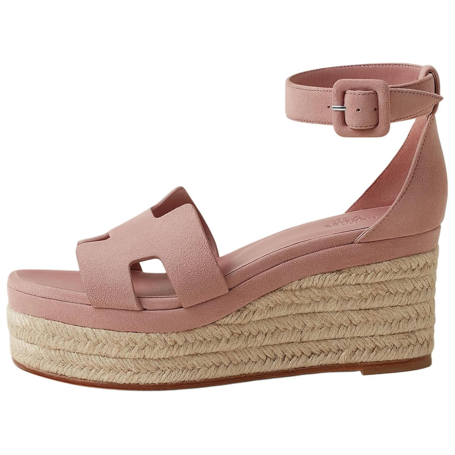 HERMES Elda Goatskin Round Toe Buckle One-Strap Sandals 7.5cm Women's Pink 2