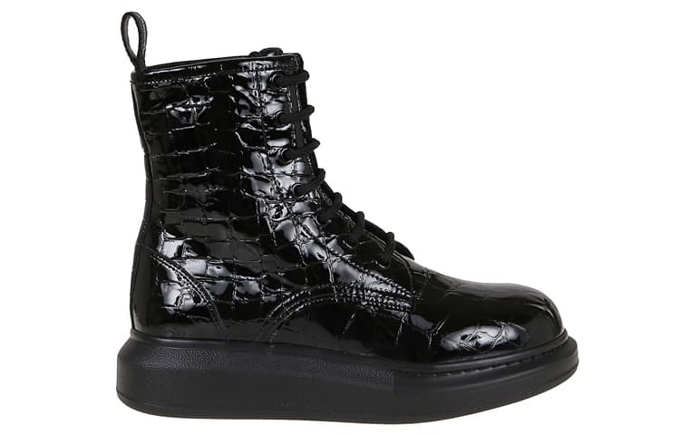 Alexander McQueen Crocodile Effect High Hybrid Boots 'Black' Women's 3