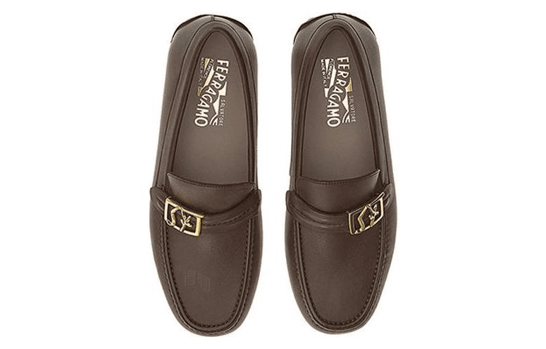 FERRAGAMO Calfskin Gold SF Buckle Men's Casual Shoes Light Brown 5