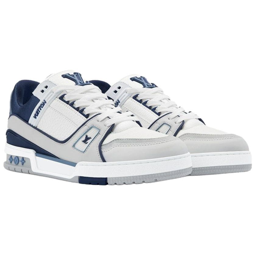 LOUIS VUITTON Trainer Calfskin Round Toe Flat Low-Top Skate Shoes Men's Blue 5