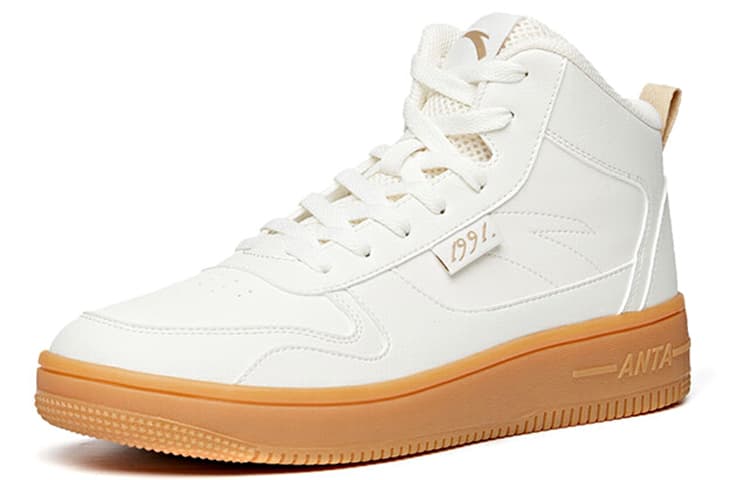 Anta Life Collection Slip-Resistant Mid-Top Skateboard Shoes Men's White Brown 3
