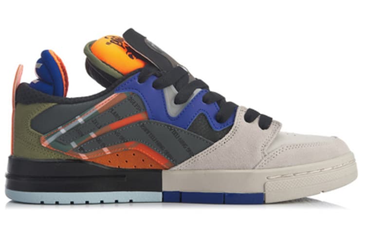 XLARGE x LiNing Coverage Anti-Slip And Wear-Resistant Low-Top Skateboard Shoes Men's Gray Orange 4