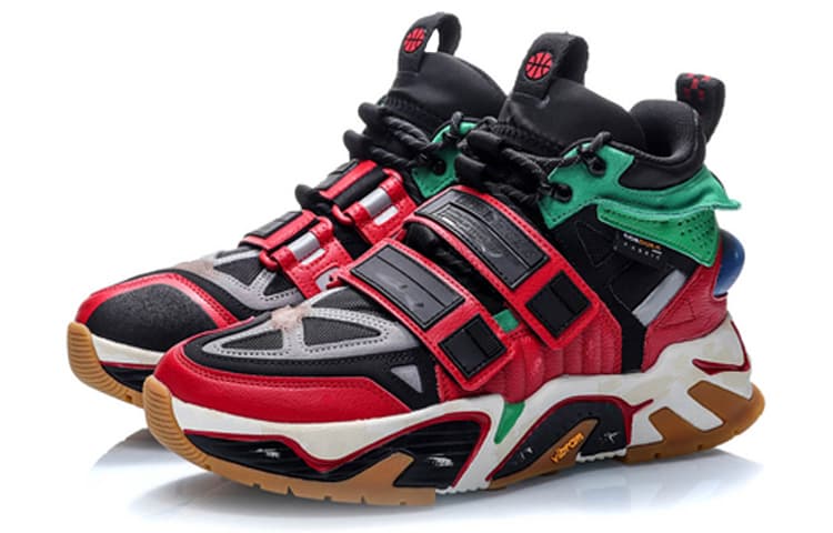 LiNing Slip-Resistant Coverage Warm High-Top Vintage Basketball Shoes Men's Black Red Green 5