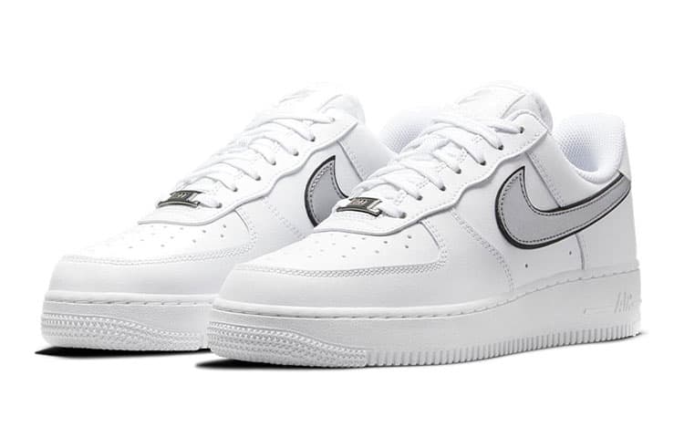 Nike Air Force 1 Low '07 Essential White Metallic Silver Black Women's 6