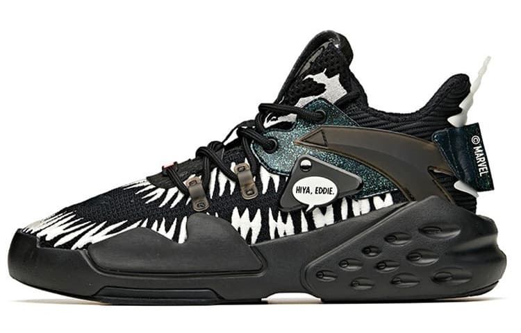 MARVEL Anta Bastard Slip-Resistant Cushioning Mid-Top Skateboard Shoes Black