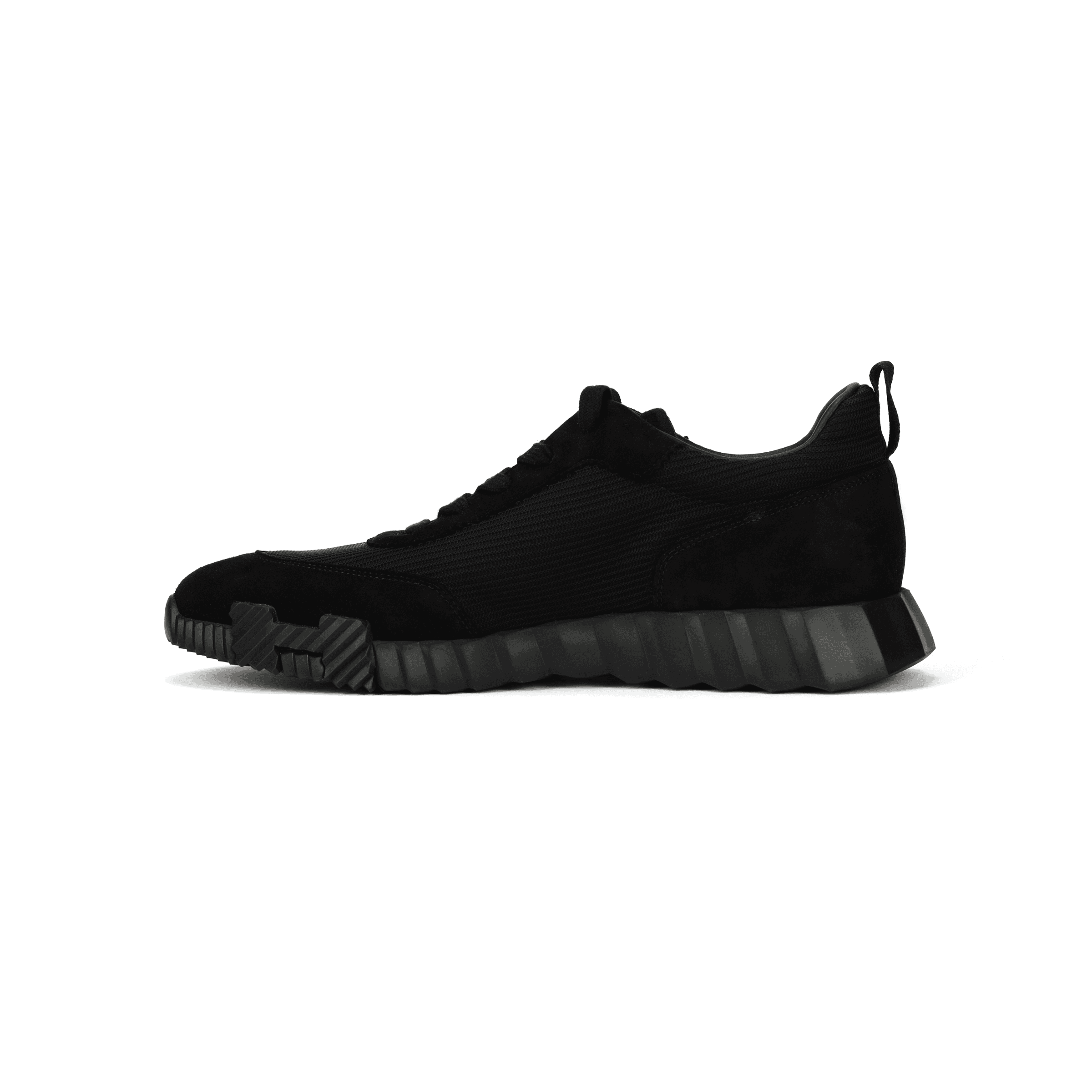 HERMES Bouncing Goatskin Leather Round Lace-Up Low-Top Casual Shoes Men's Black 2