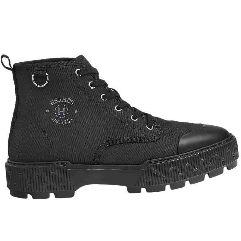 HERMES Calfskin Round-Toe Platform Side Print Ankle Boots 3cm Men's Black 4