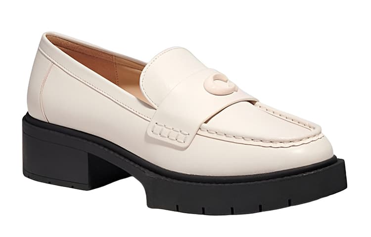 COACH Chunky Heel Loafers 4.5cm Women's White 5