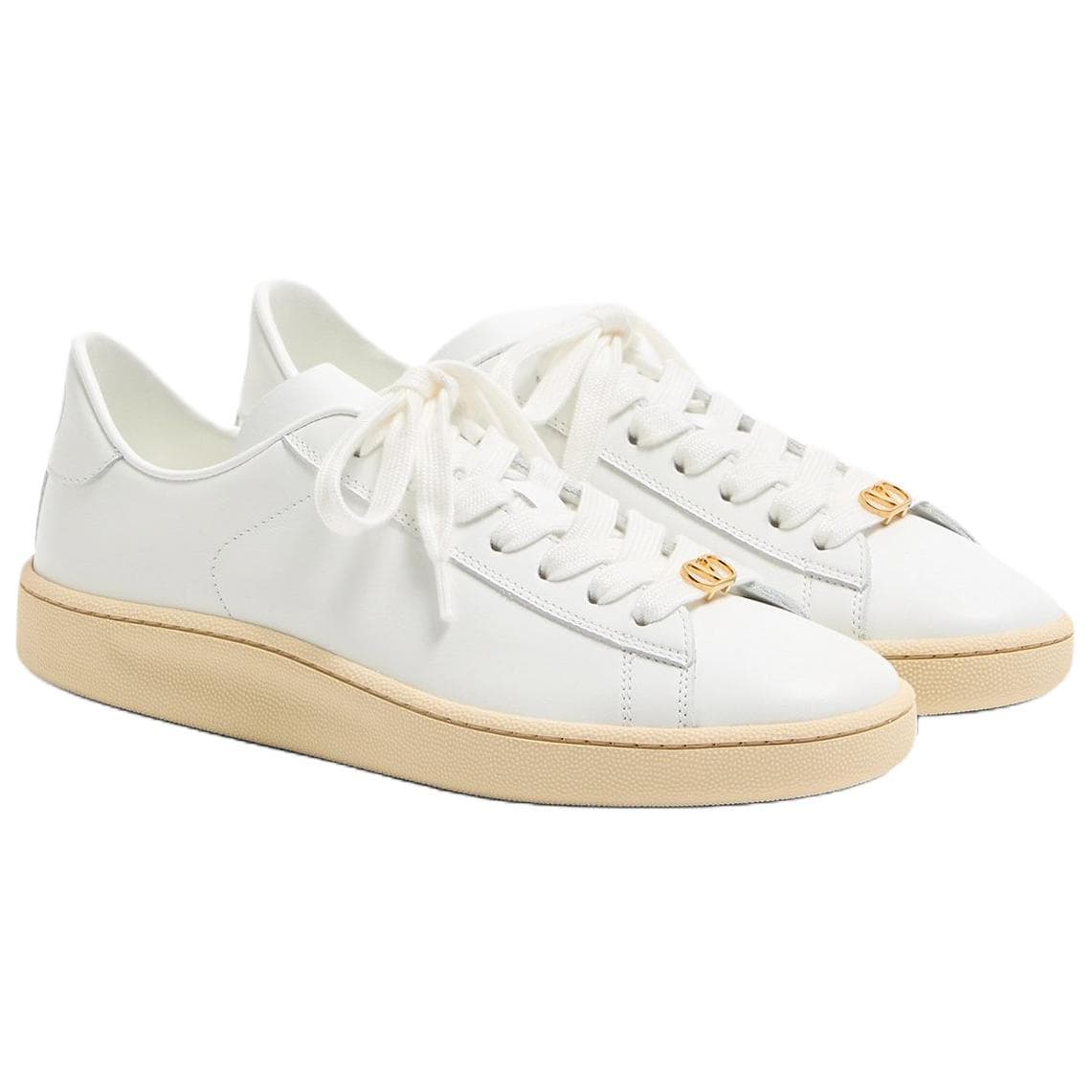 Valentino Royco Calfskin Round Toe Lace-Up Low-Top Sneakers Men's White 6