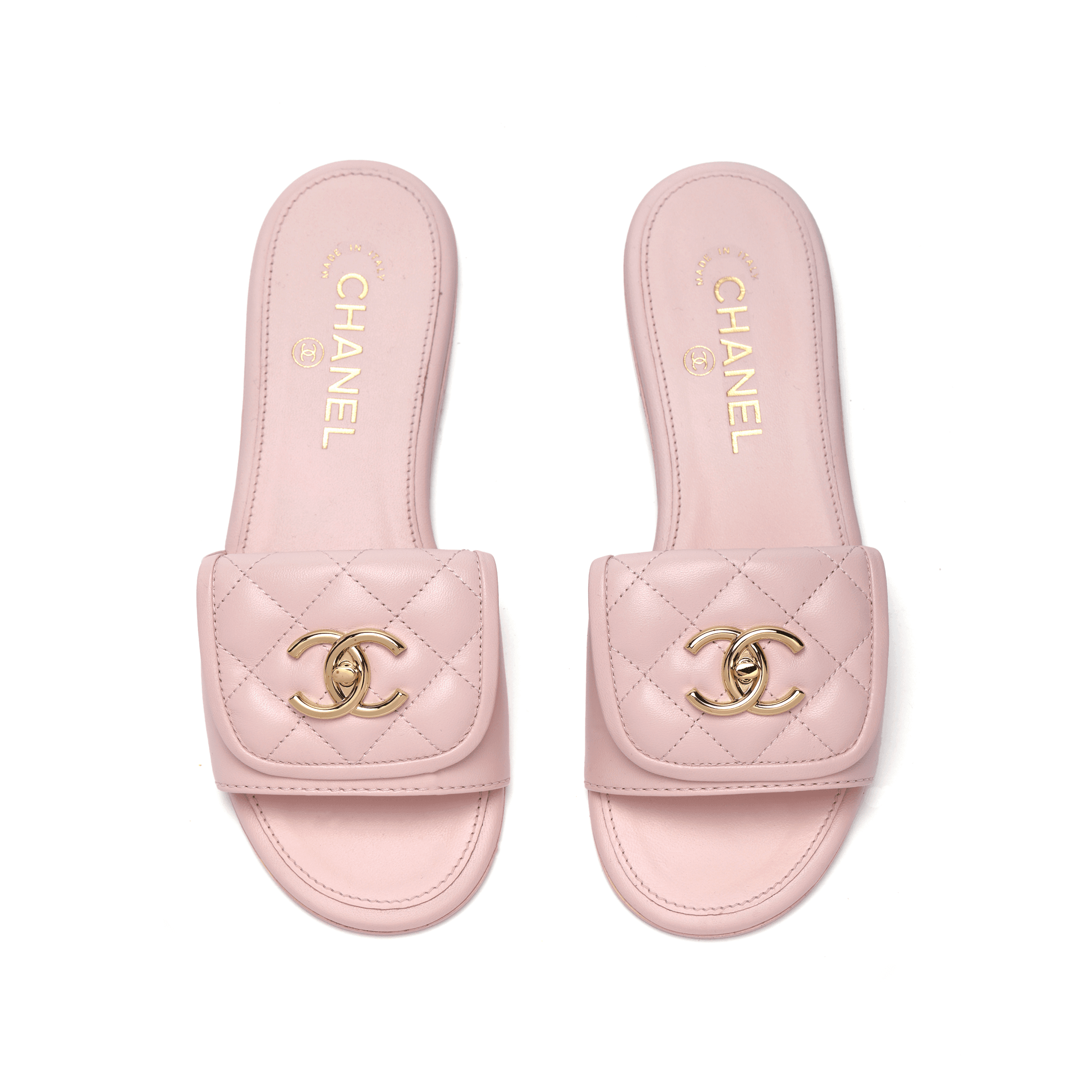 CHANEL 25C Calfskin Flat Open-Toe Buckle Slide Sandals Women's Pink 5