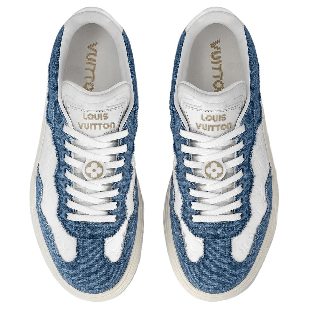 LOUIS VUITTON Groovy Denim Round Toe Lace-Up Low-Top Skate Shoes Women's Blue 6