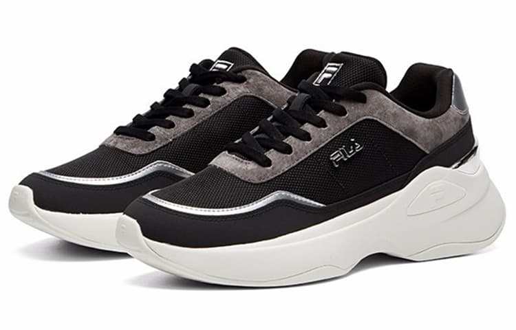 FILA Cushioned Wear-Resistant Height Increasing Low-Top Casual Shoes Women's Black Gray 5