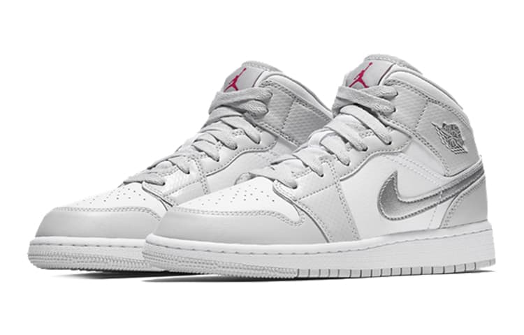 Jordan Air Jordan 1 Mid High Top Children's Basketball Shoes White Silver Teenagers 5