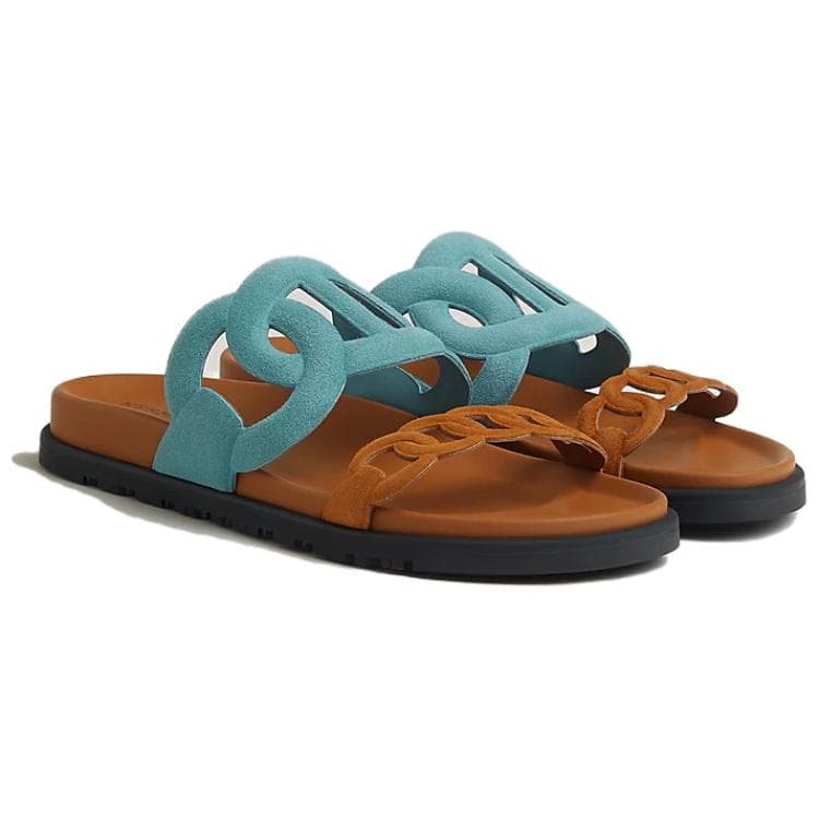 HERMES Extra Slide Slippers Women's Blue Brown 6