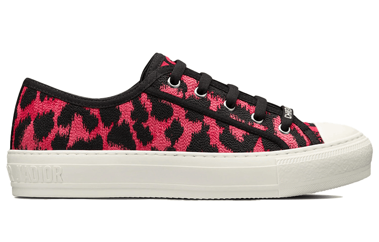 DIOR Walk'n'Dior Embroidered Cotton Low-Top Fashion Sneakers Women's Black Pink Leopard 4