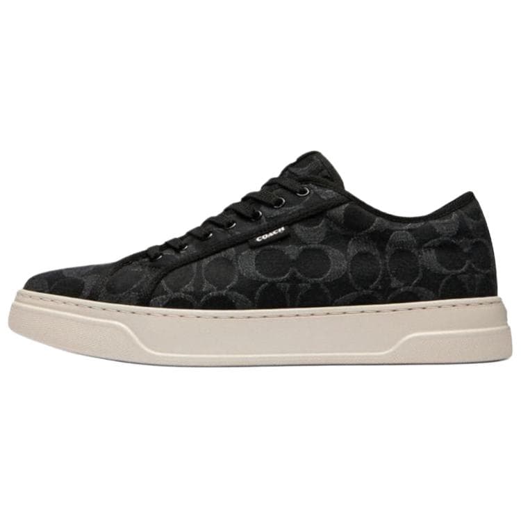 COACH Denim Canvas Cowboy Round Toe Lace-Up Low-Top Sneakers Men's Black