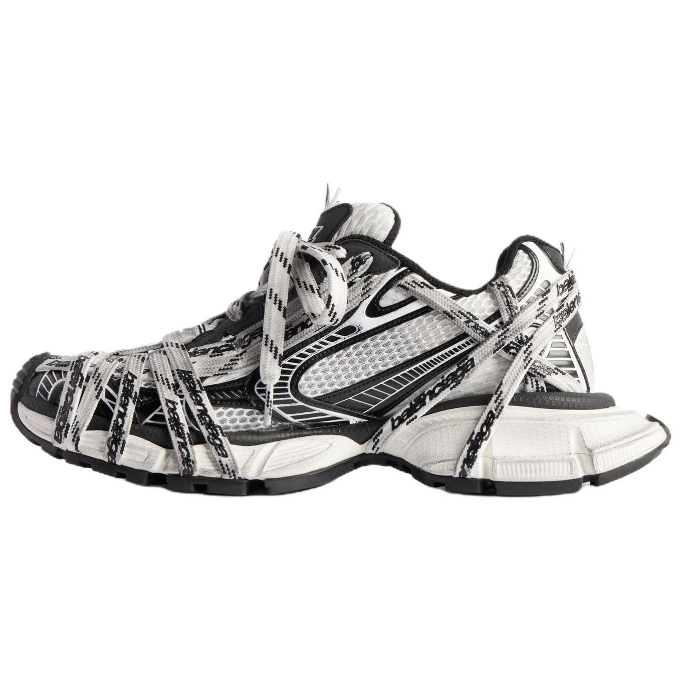 Balenciaga 3XL PU Polyester Full Print Lace-Up Round Toe Lace-Up Distressed Low-Top Dad Shoes Men's Black White 2