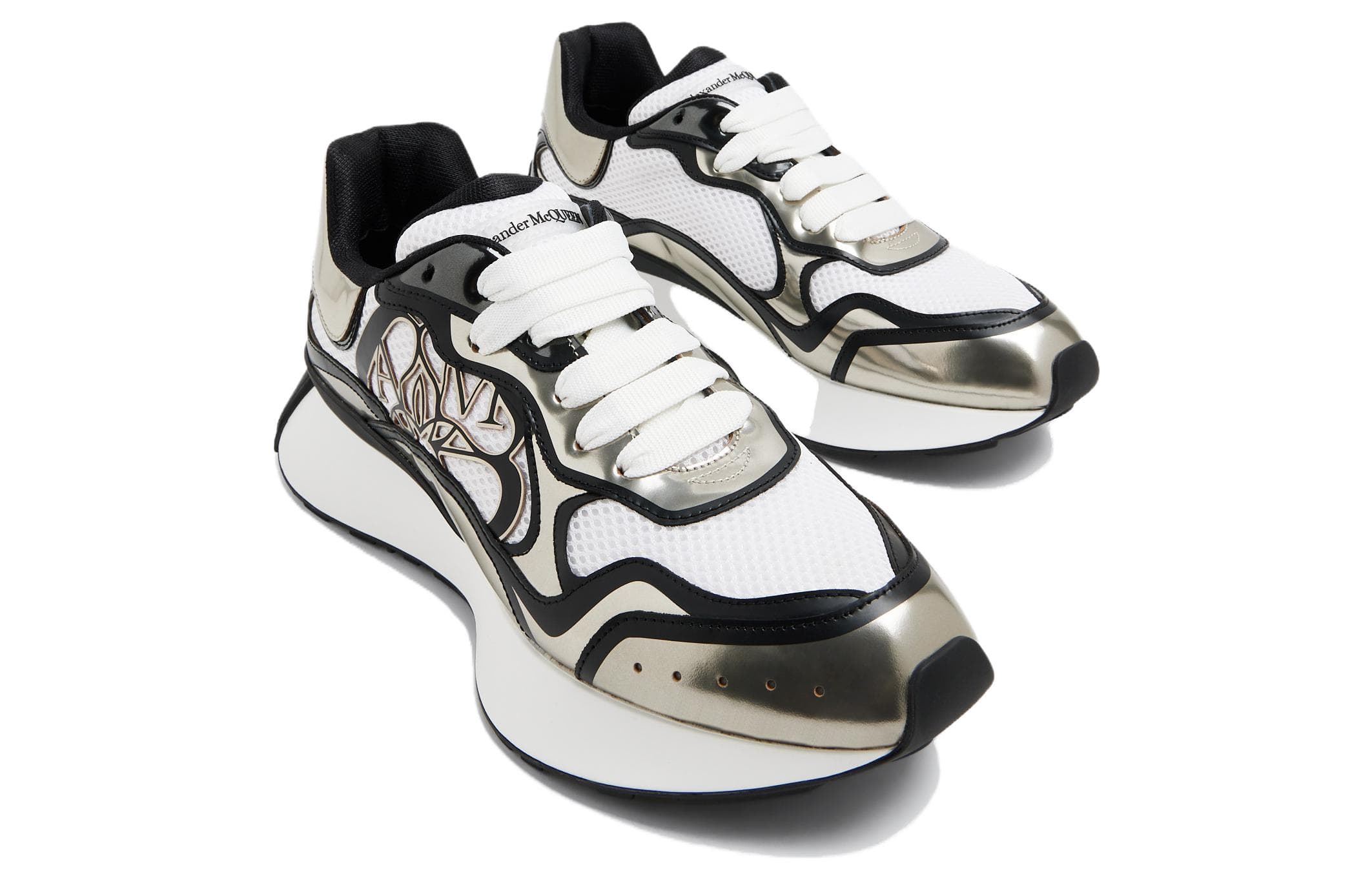 Alexander McQueen Sprint Runner Black White Silver Tone Seal 6