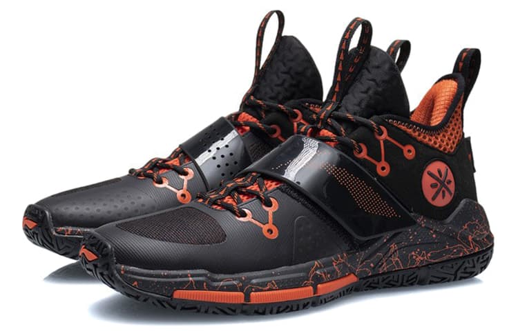 LINING Wade Block Basketball Shoes Men Low-Top Black/Neon Flame Orange 5
