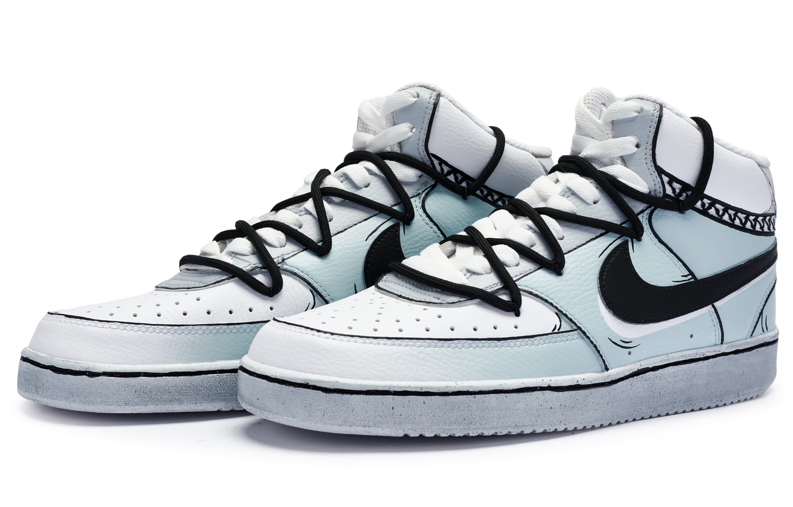 Nike Court Vision Mid Mid-Top Skateboard Shoes Men's White Blue Black 4