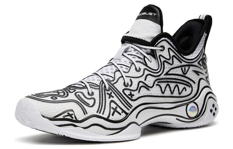 Anta Frenzy 4 Pro Anime Cushioning Anti-Slip And Wear-Resistant Mid-Top Basketball Shoes Black White 4
