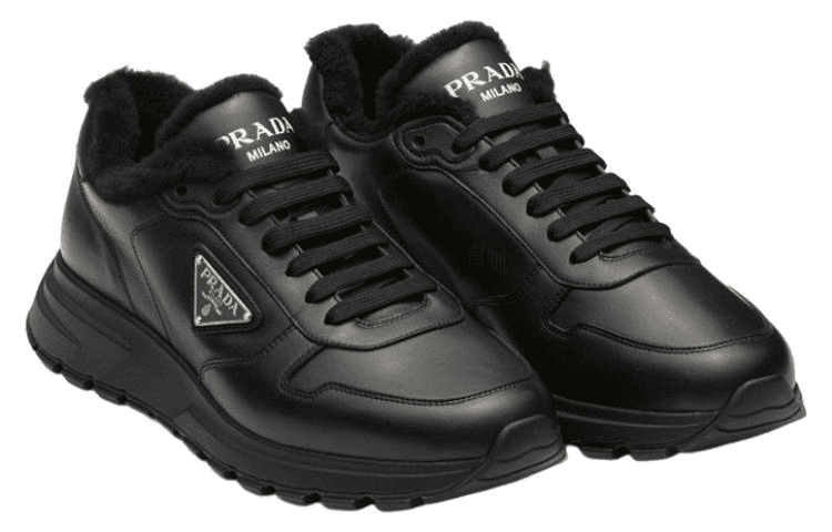 PRADA Leather Logo Lace-Up Low-Top Sneakers Men's Black 6