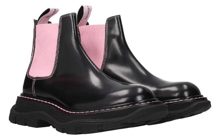 Alexander McQueen Ankle Leather Boots 'Black Pink' Women's 4