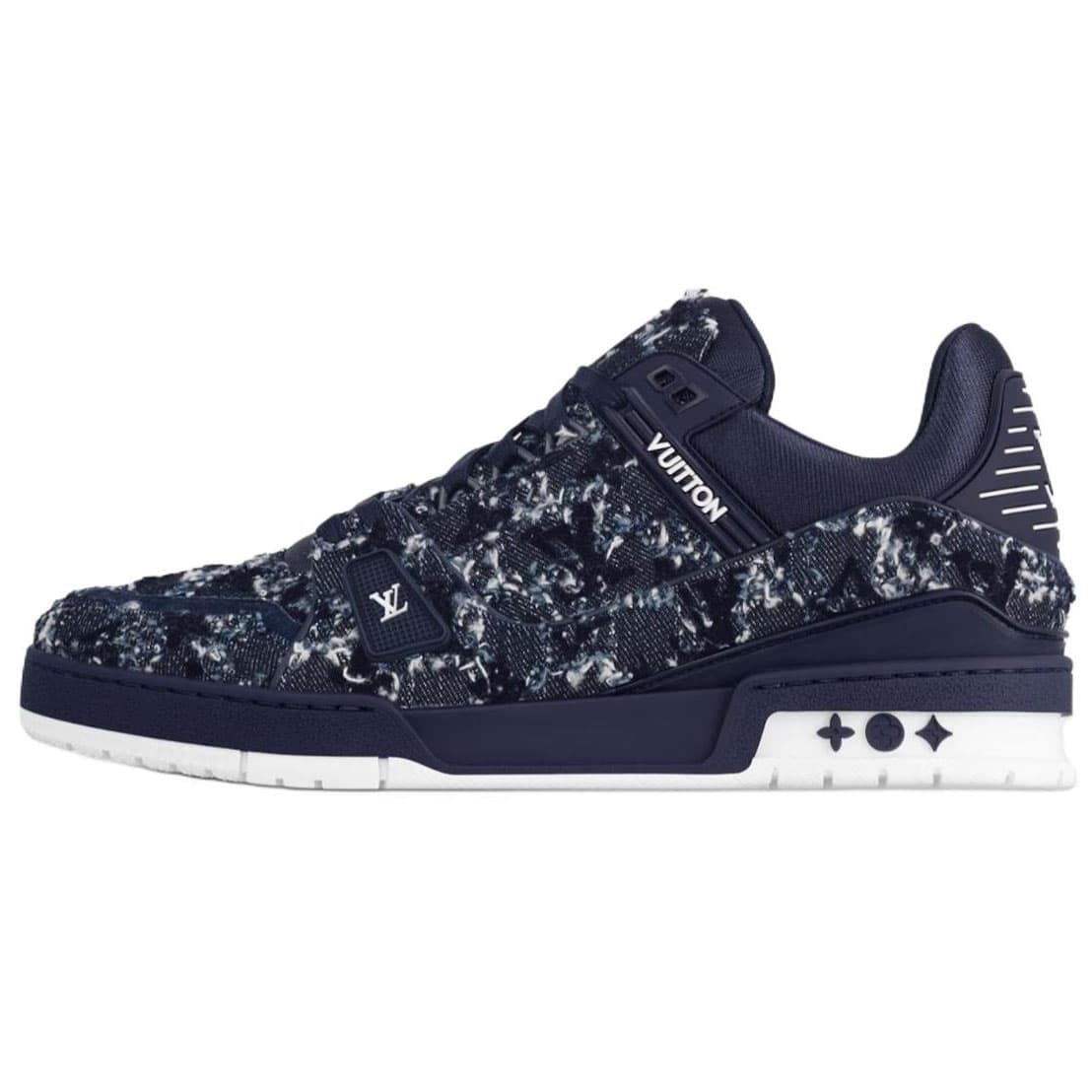 LOUIS VUITTON Trainer Denim Round Toe Lace-Up Low-Top Skate Shoes Men's Navy Blue 2