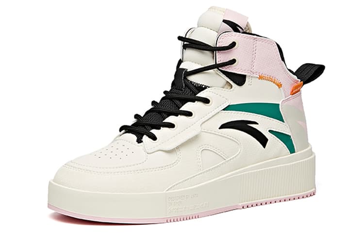 ANTA Life Collection Skateboard Shoes Women's High-Top Light Beige White/Black/Fruit Pink 3
