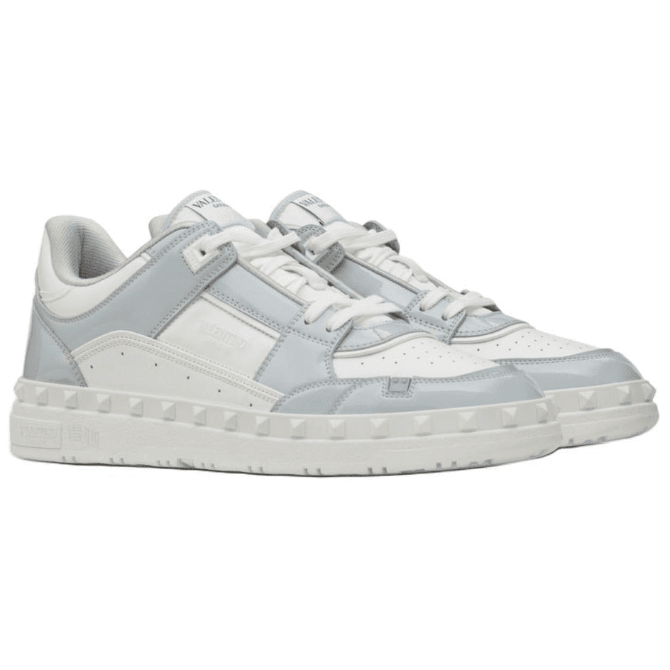 Valentino Freedots Calfskin Round Toe Lace-Up Low-Top Plimsolls Men's White Blue 5