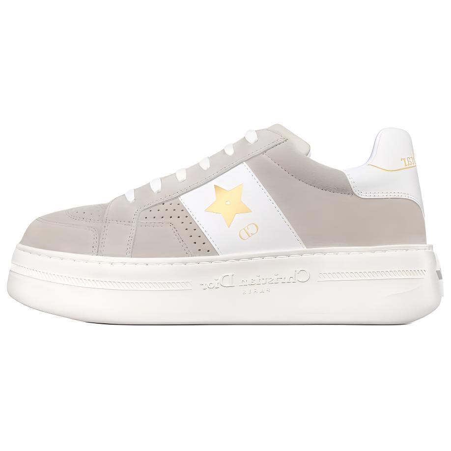 DIOR Star Platform Shoes Cow Leather Round Toe Lace-Up Low-Top Skateboard Shoes Women's Light Beige