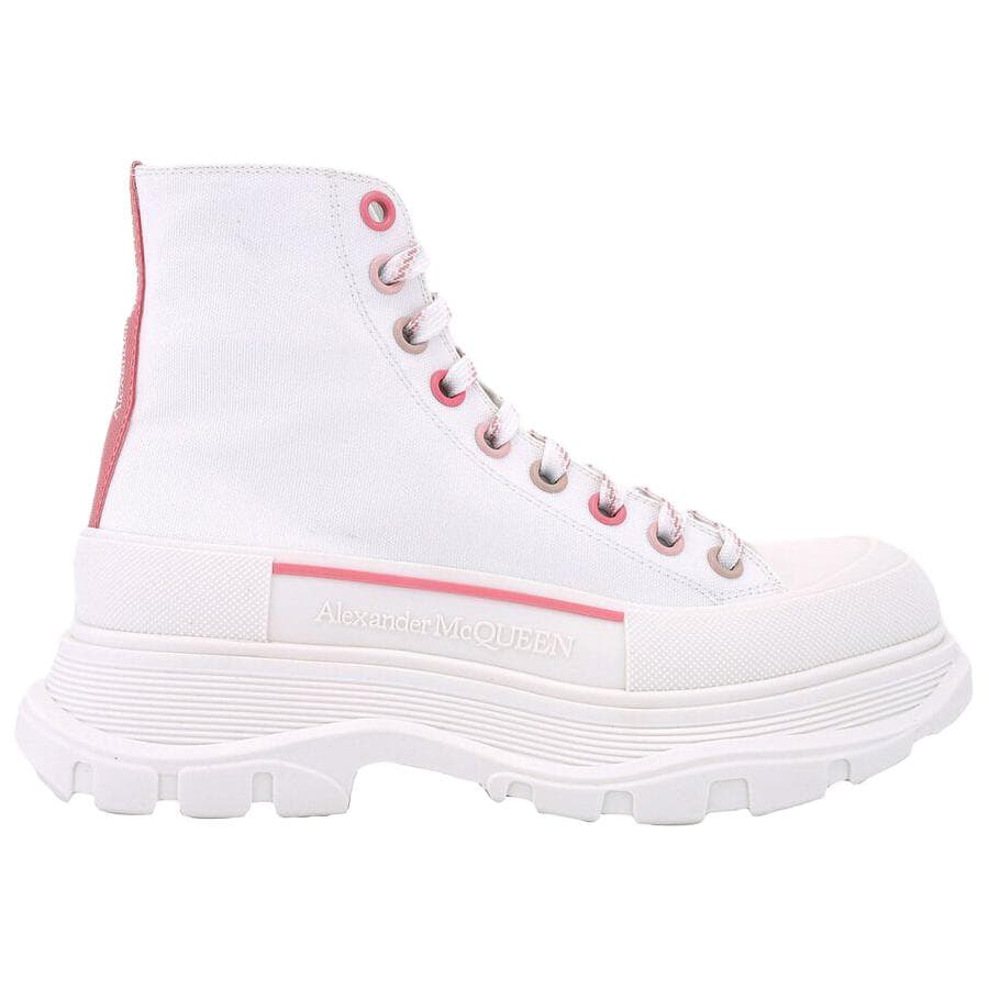 Alexander McQueen Tread Slick Leather Round Toe Platform Lace-Up Short-Cut Martin Boots Women's White 4