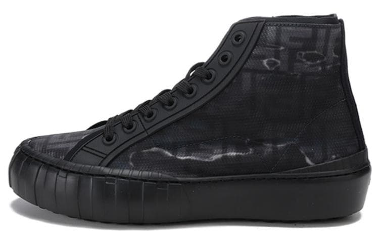 FENDI Men's FF Jacquard Fabric High-Top Lace-Up Sneakers Black 2