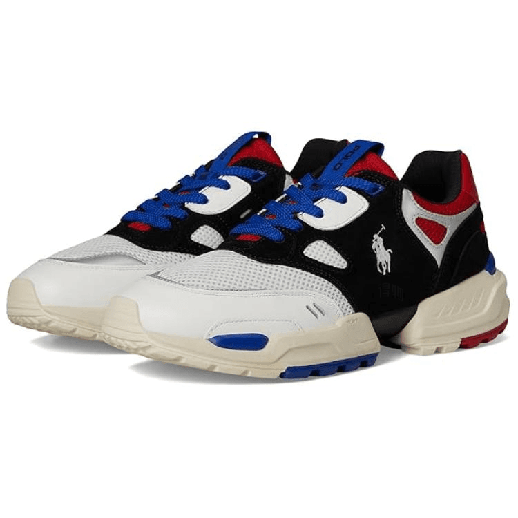 Polo Ralph Lauren Jogger Leather Color-Blocked Lace-Up Low-Top Casual Shoes Men's Black Red 6
