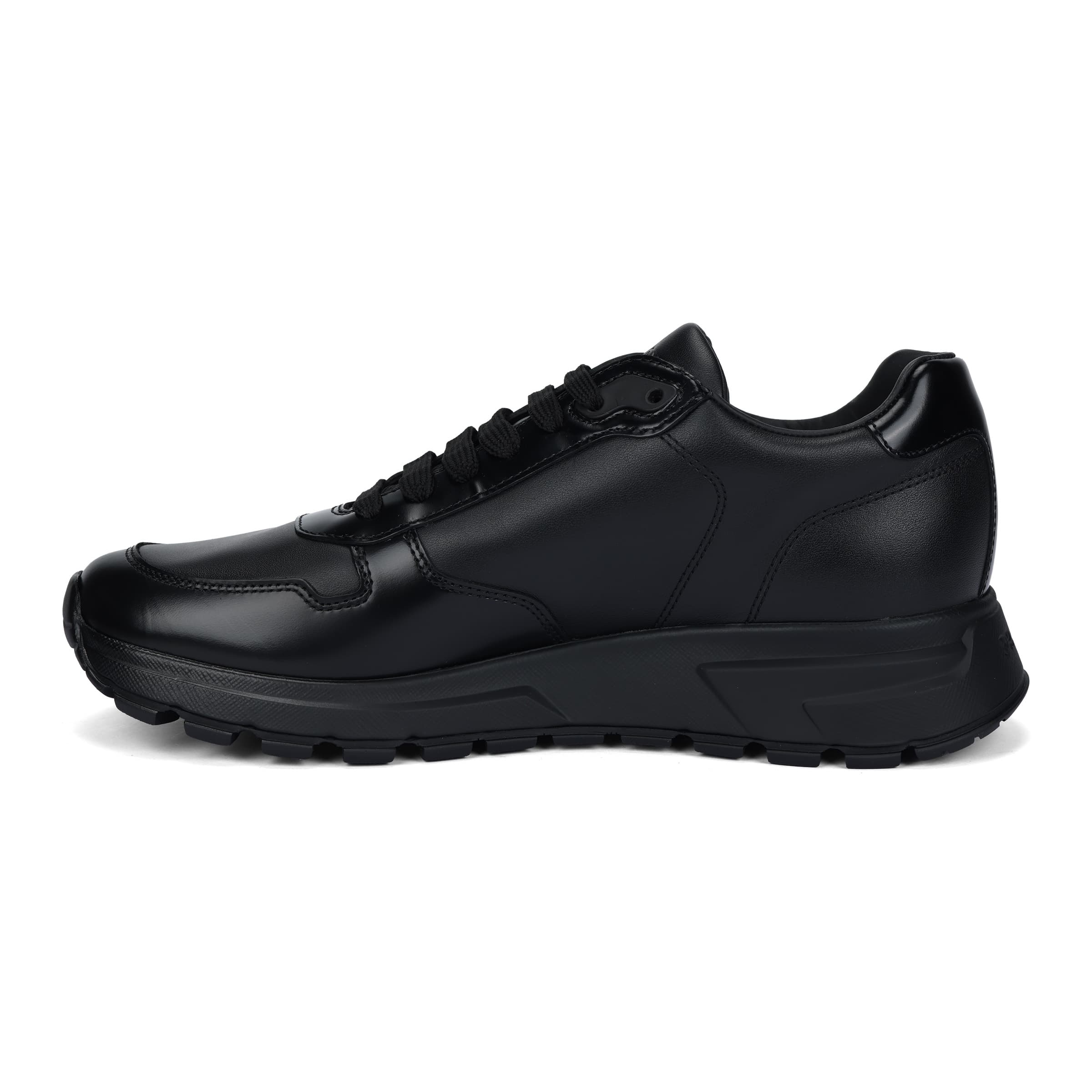 PRADA Lambskin Leather Round Toe Lace-Up Low-Top Casual Shoes Men's Black 2