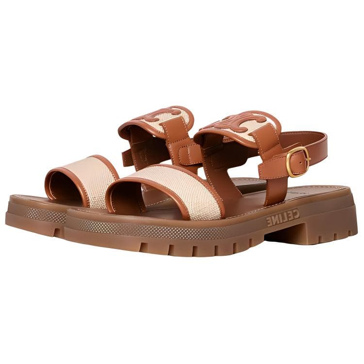 CELINE Triomphe Beach Sandals Women's Tan 5
