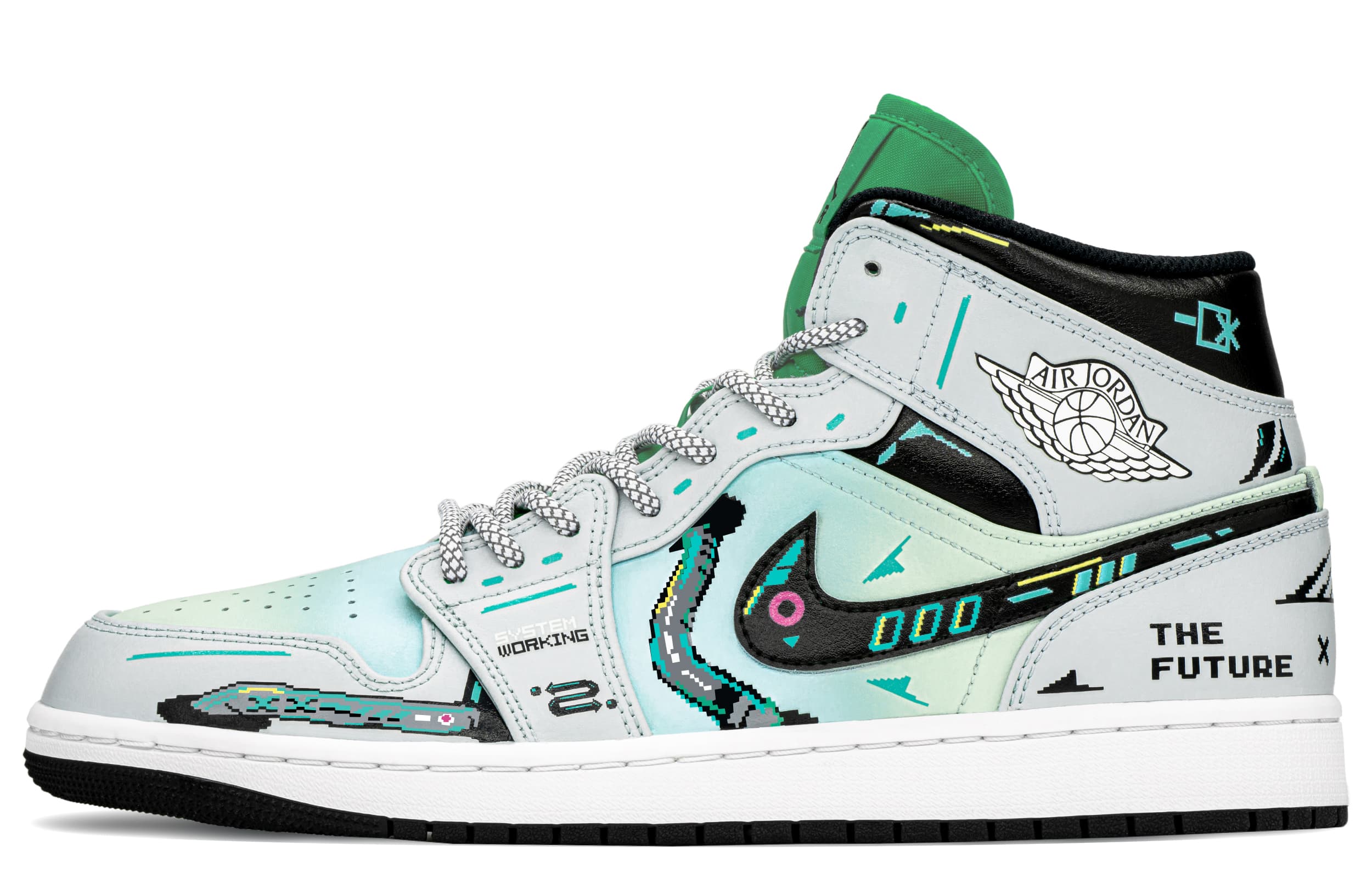 Jordan Air Jordan 1 Slip Resistant High Top Vintage Basketball Shoes Men's Blue Green 4
