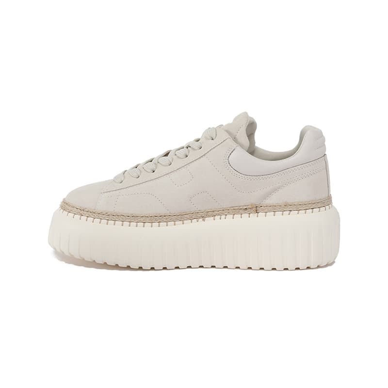 HOGAN H-Stripes H659 Suede H Letter Platform Lace-Up Low-Top Casual Shoes Women's Beige Gray 2