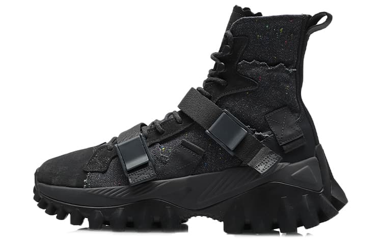 LiNing CF Fabric Suede Cushioning Anti-Slip Wear-Resistant Supportive High-Top Casual Shoes Men's Black